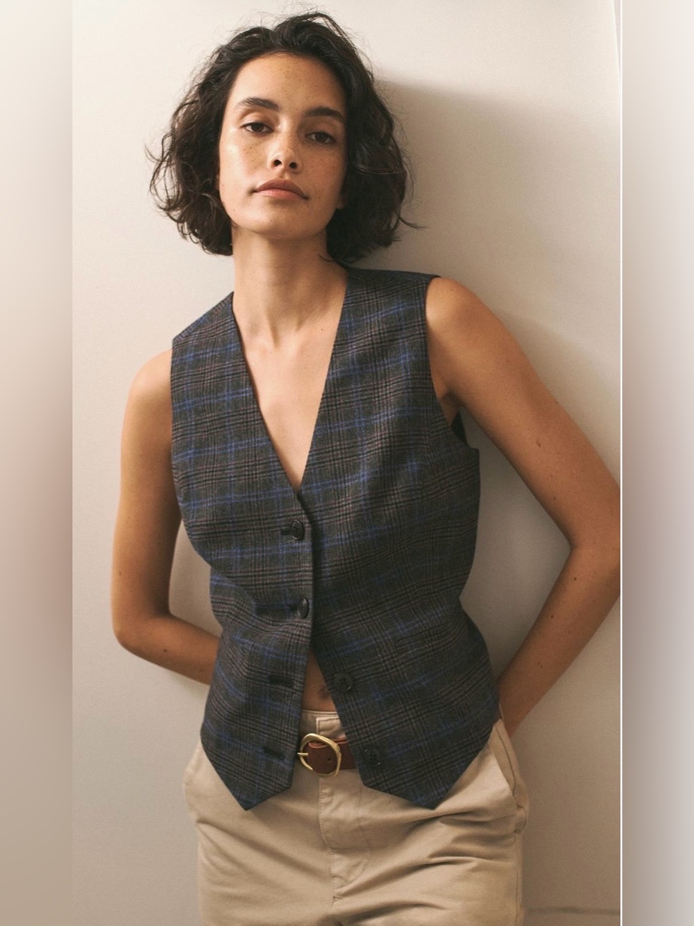 Madewell NWOT Wool Blend Gray Plaid Suiting Button Up Vest 4
